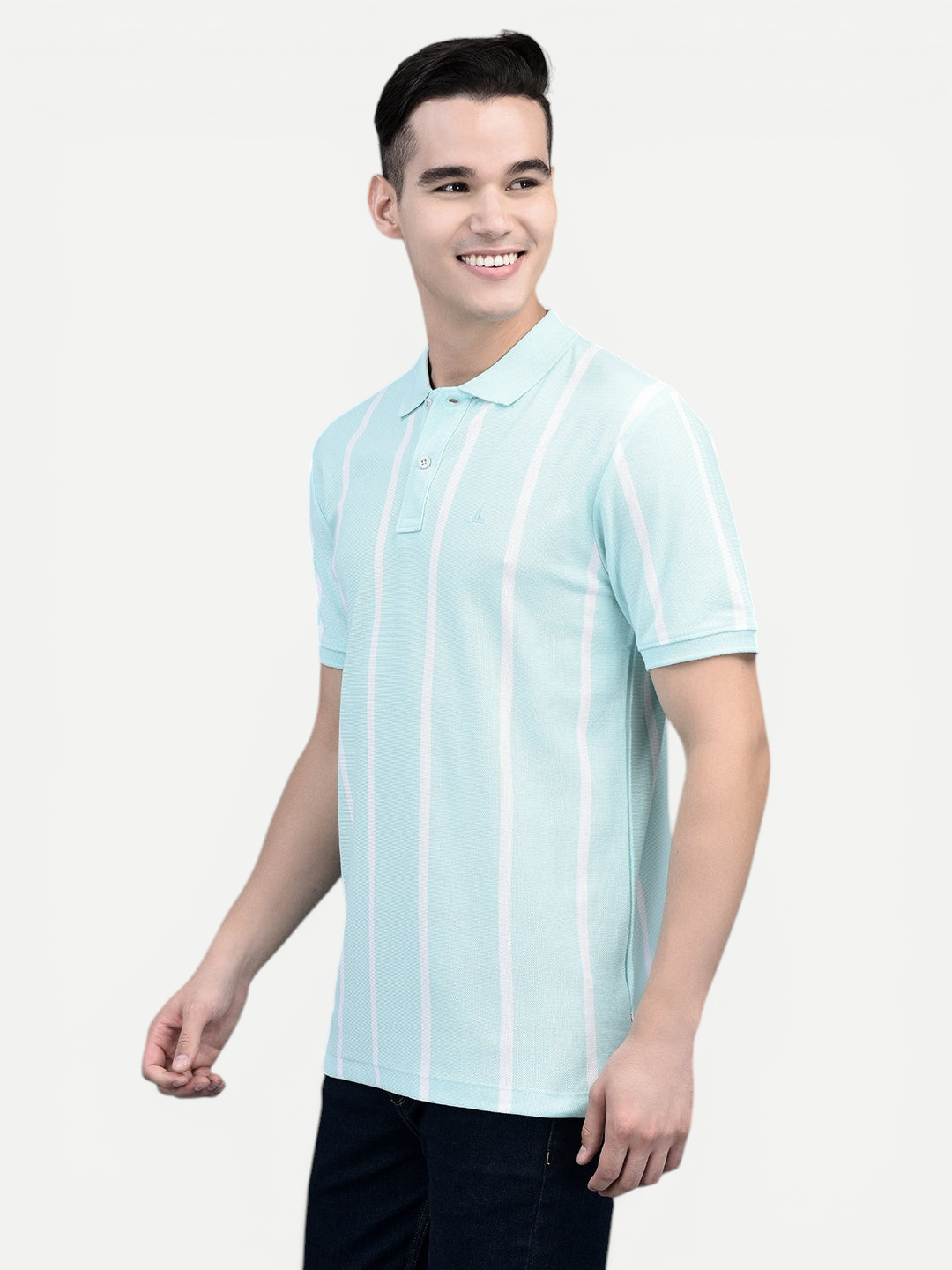 Canoe Men Short Sleeve Polo Neck Striped Pattern T-Shirt