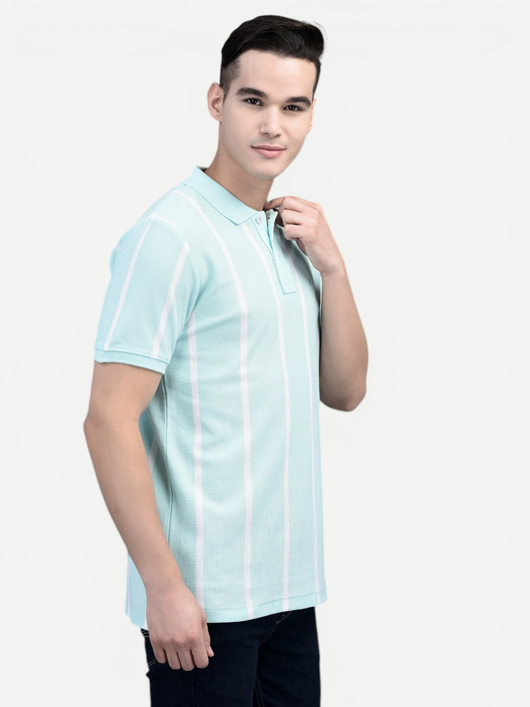 Canoe Men Short Sleeve Polo Neck Striped Pattern T-Shirt