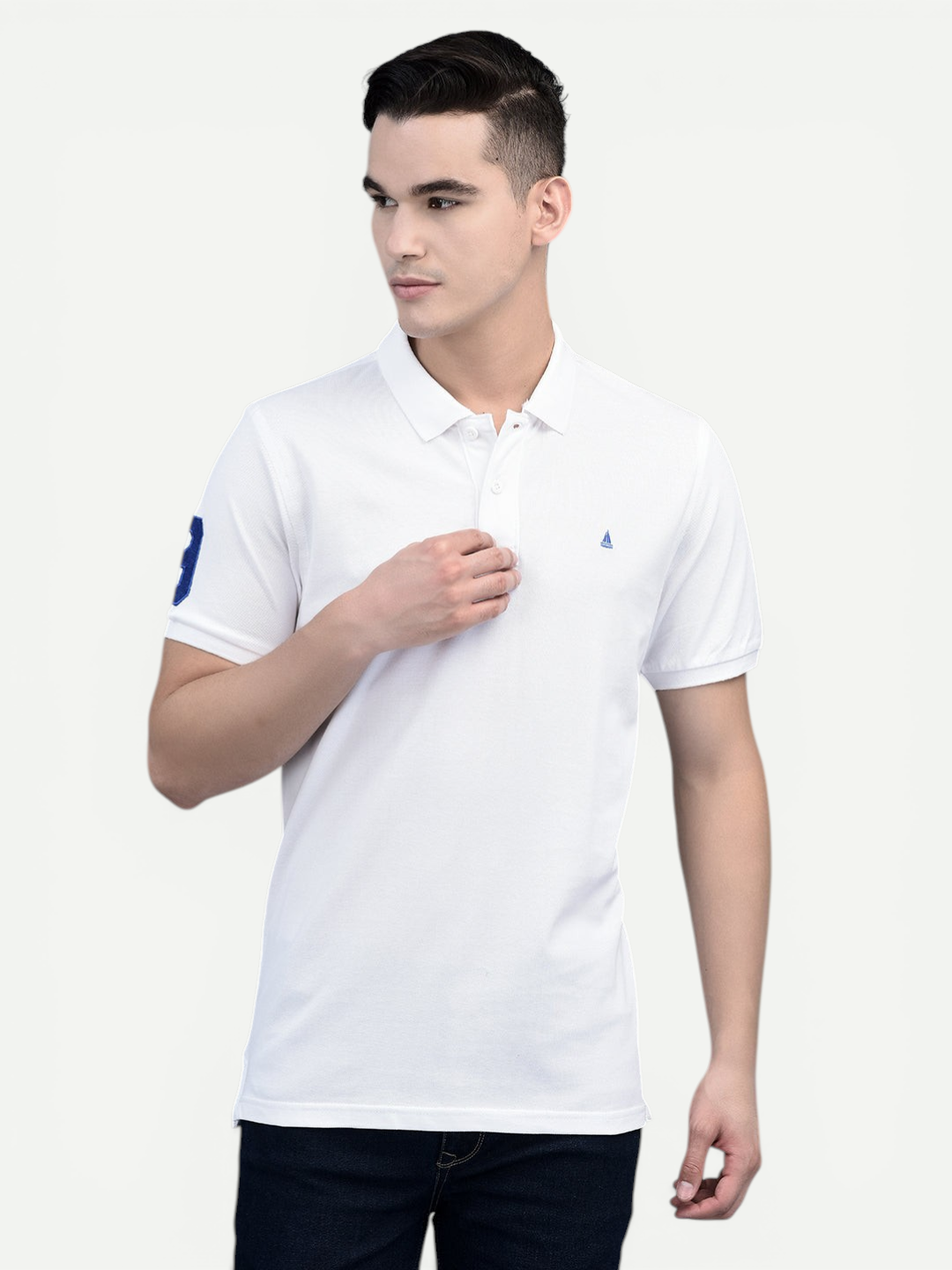 Canoe Men Short Sleeve Polo Neck Solid Pattern T-Shirt