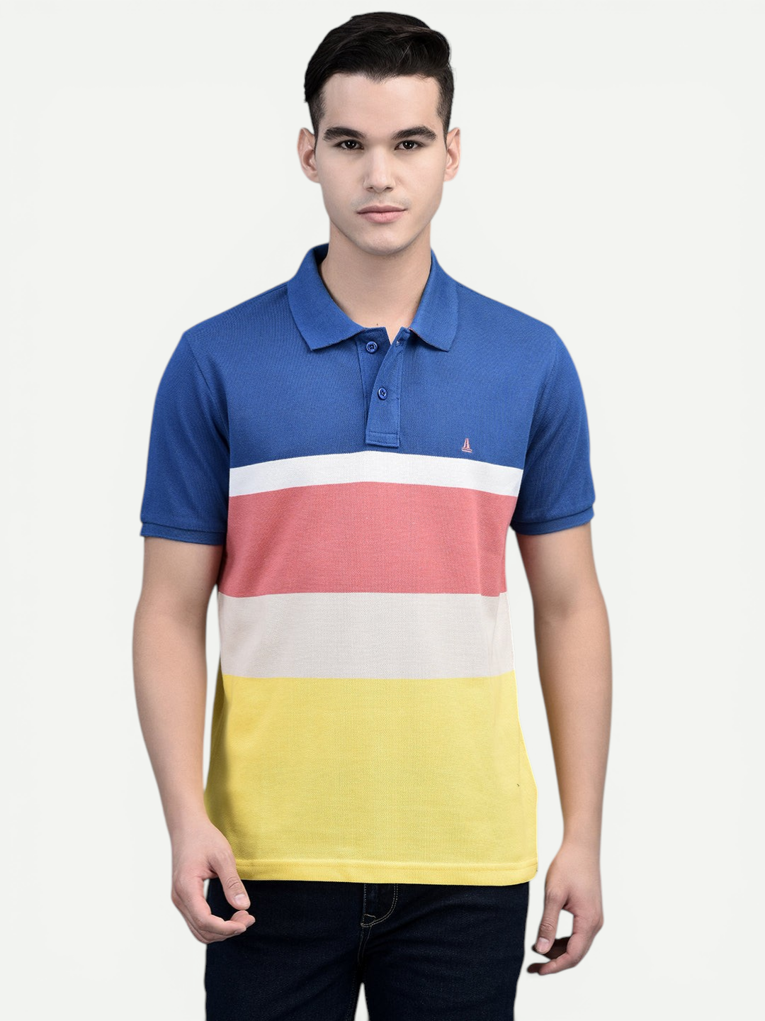 Canoe Men Short Sleeve Polo Neck Striped Pattern T-Shirt