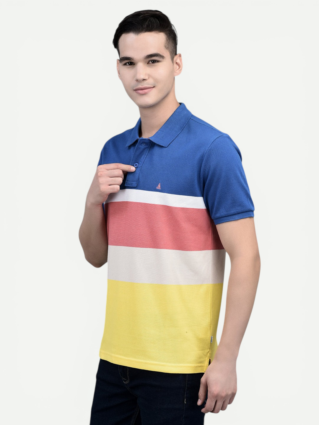 Canoe Men Short Sleeve Polo Neck Striped Pattern T-Shirt