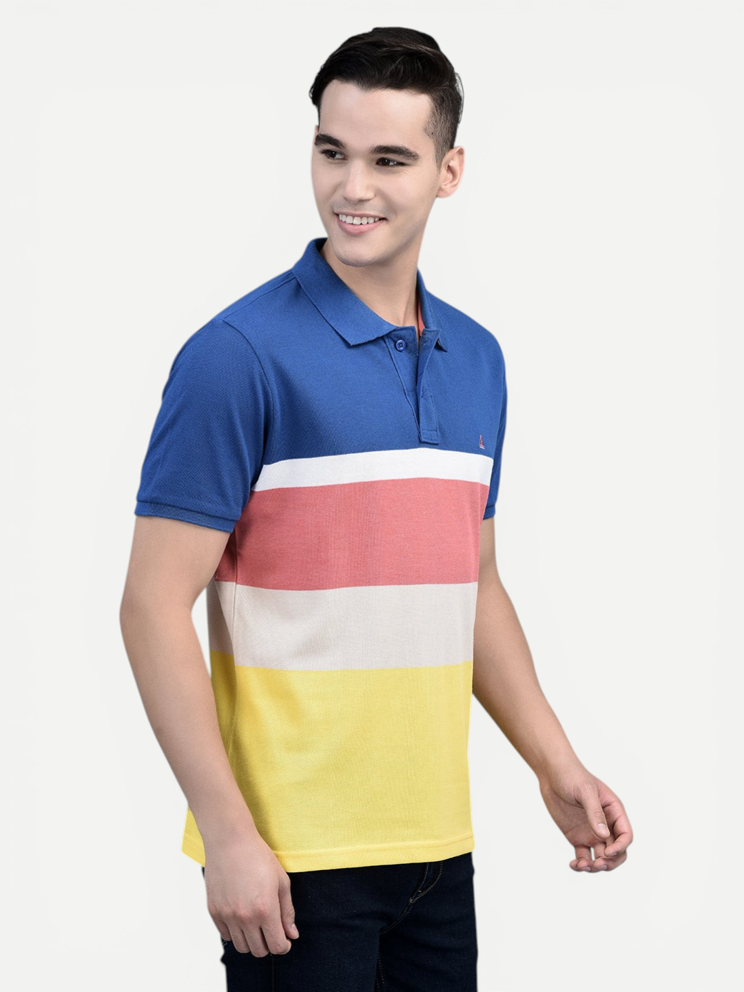 Canoe Men Short Sleeve Polo Neck Striped Pattern T-Shirt