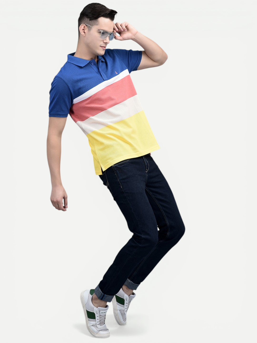 Canoe Men Short Sleeve Polo Neck Striped Pattern T-Shirt