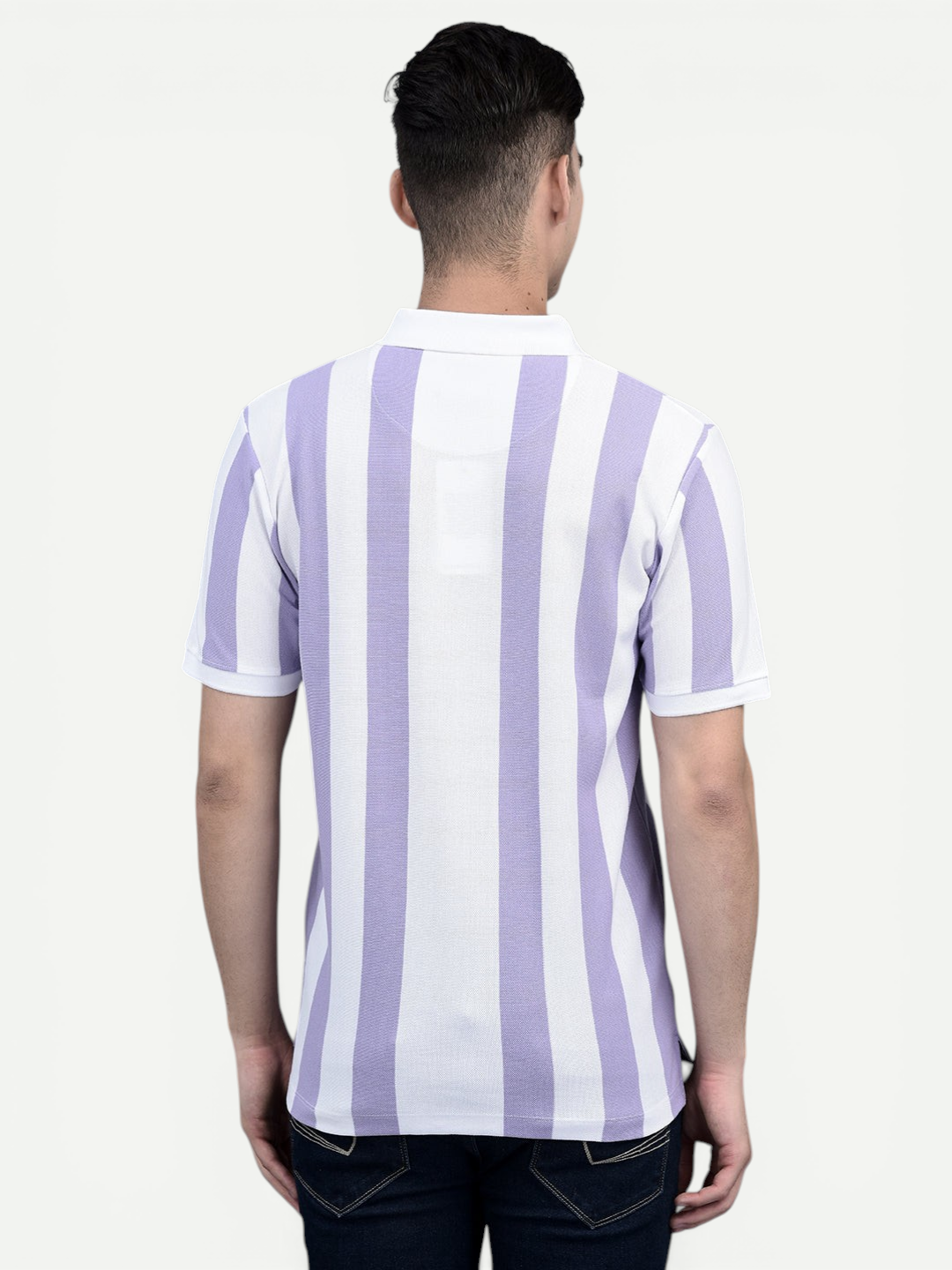 Canoe Men Short Sleeve Polo Neck Striped Pattern T-Shirt