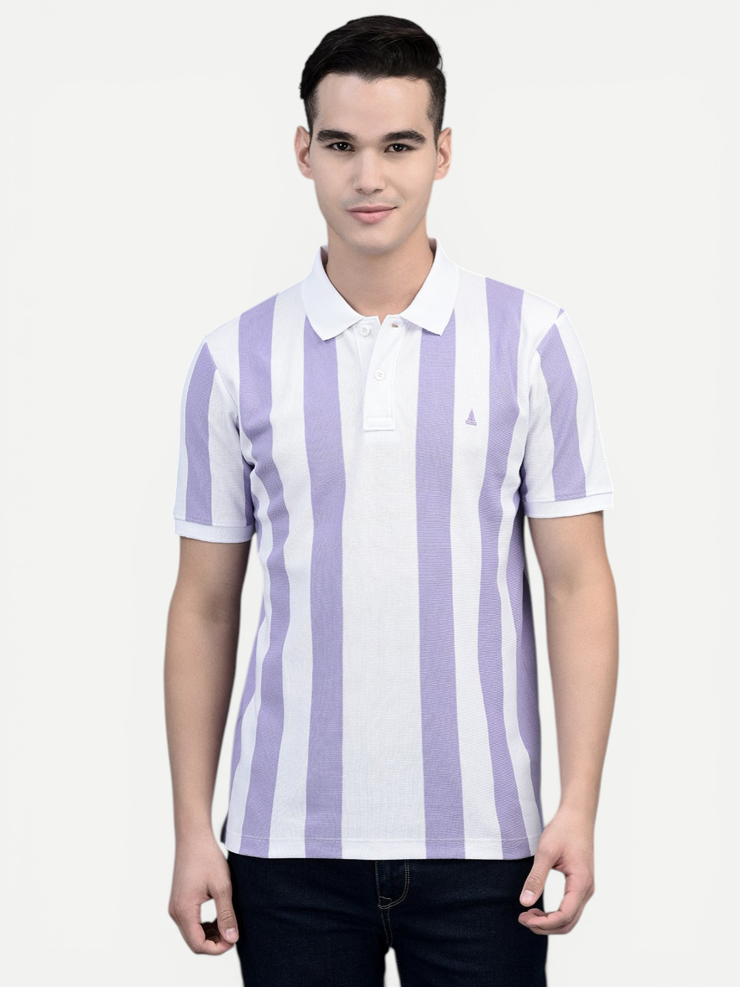 Canoe Men Short Sleeve Polo Neck Striped Pattern T-Shirt