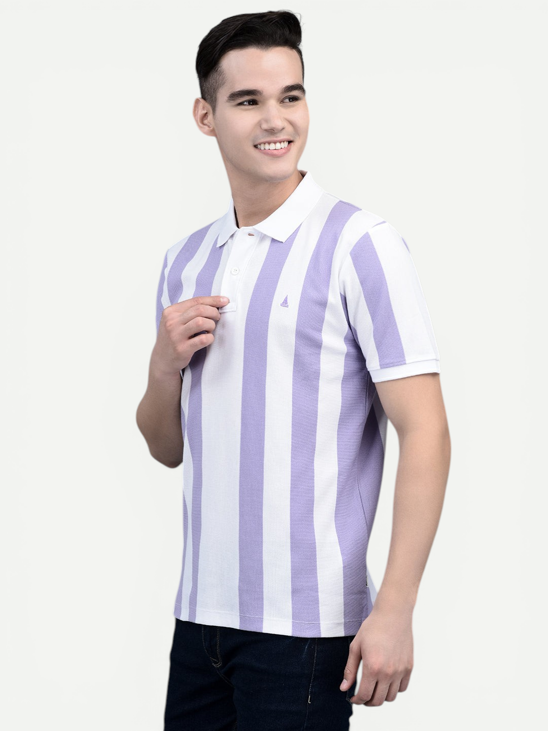 Canoe Men Short Sleeve Polo Neck Striped Pattern T-Shirt