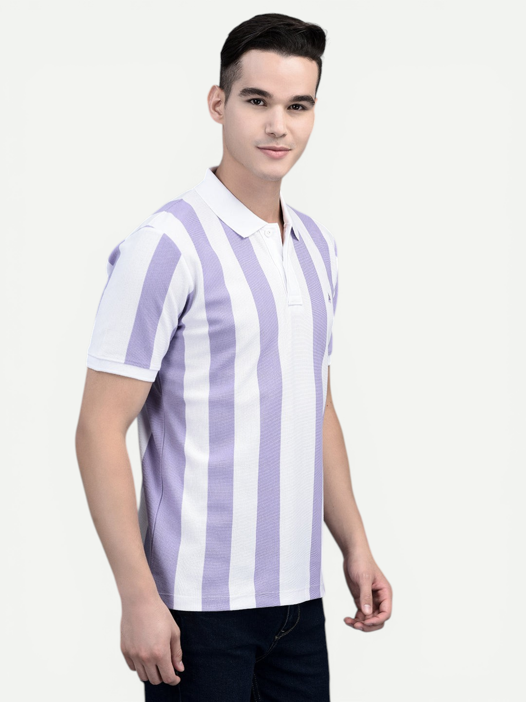 Canoe Men Short Sleeve Polo Neck Striped Pattern T-Shirt