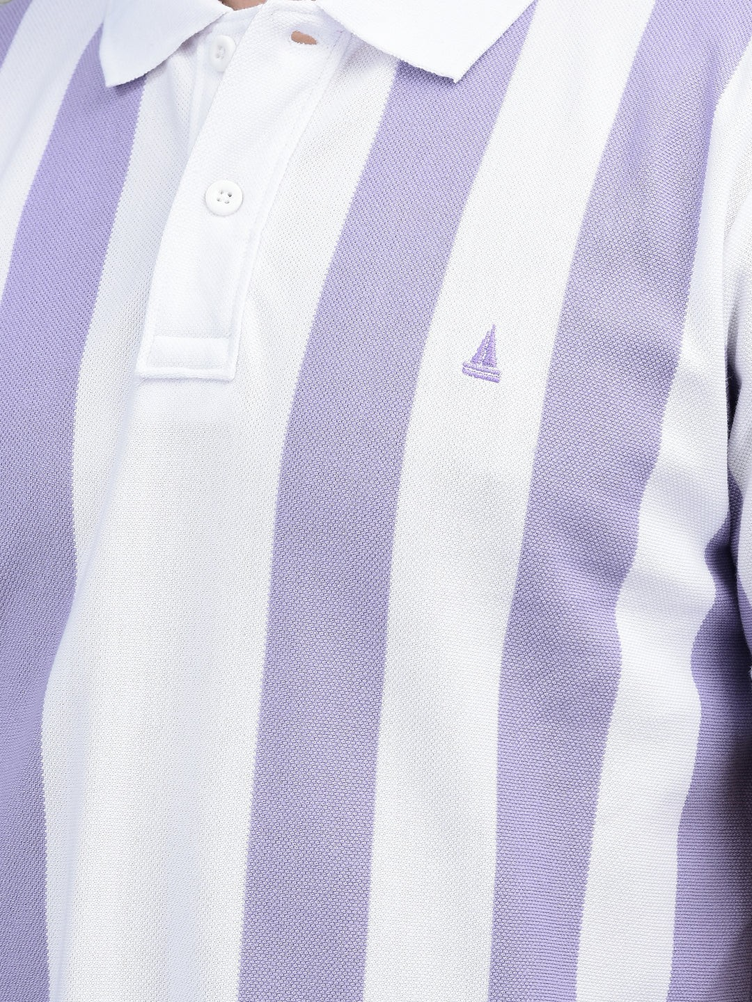 Canoe Men Short Sleeve Polo Neck Striped Pattern T-Shirt