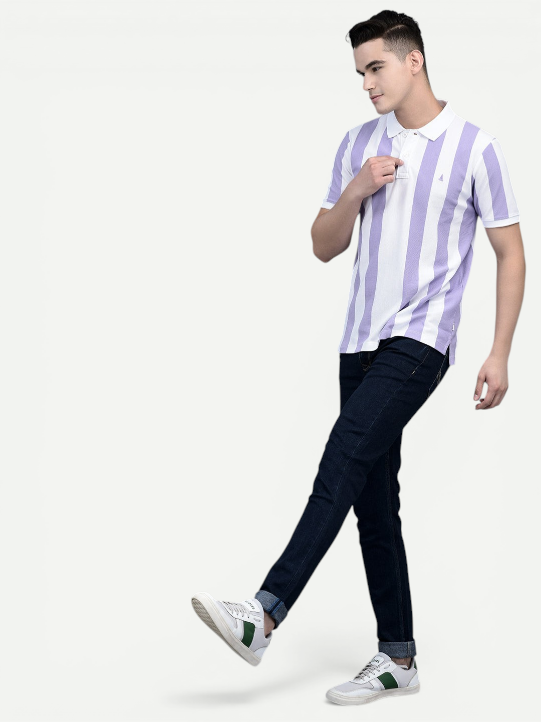 Canoe Men Short Sleeve Polo Neck Striped Pattern T-Shirt