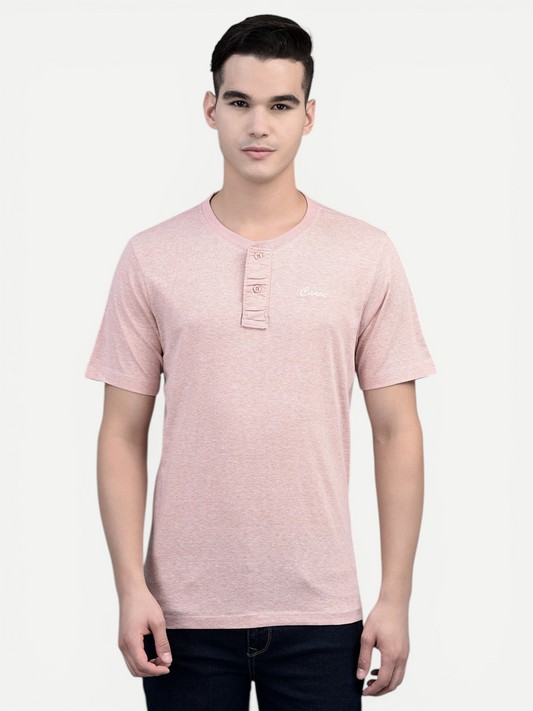 Canoe Men Short Sleeve Polo Neck Self Design Pattern T-Shirt