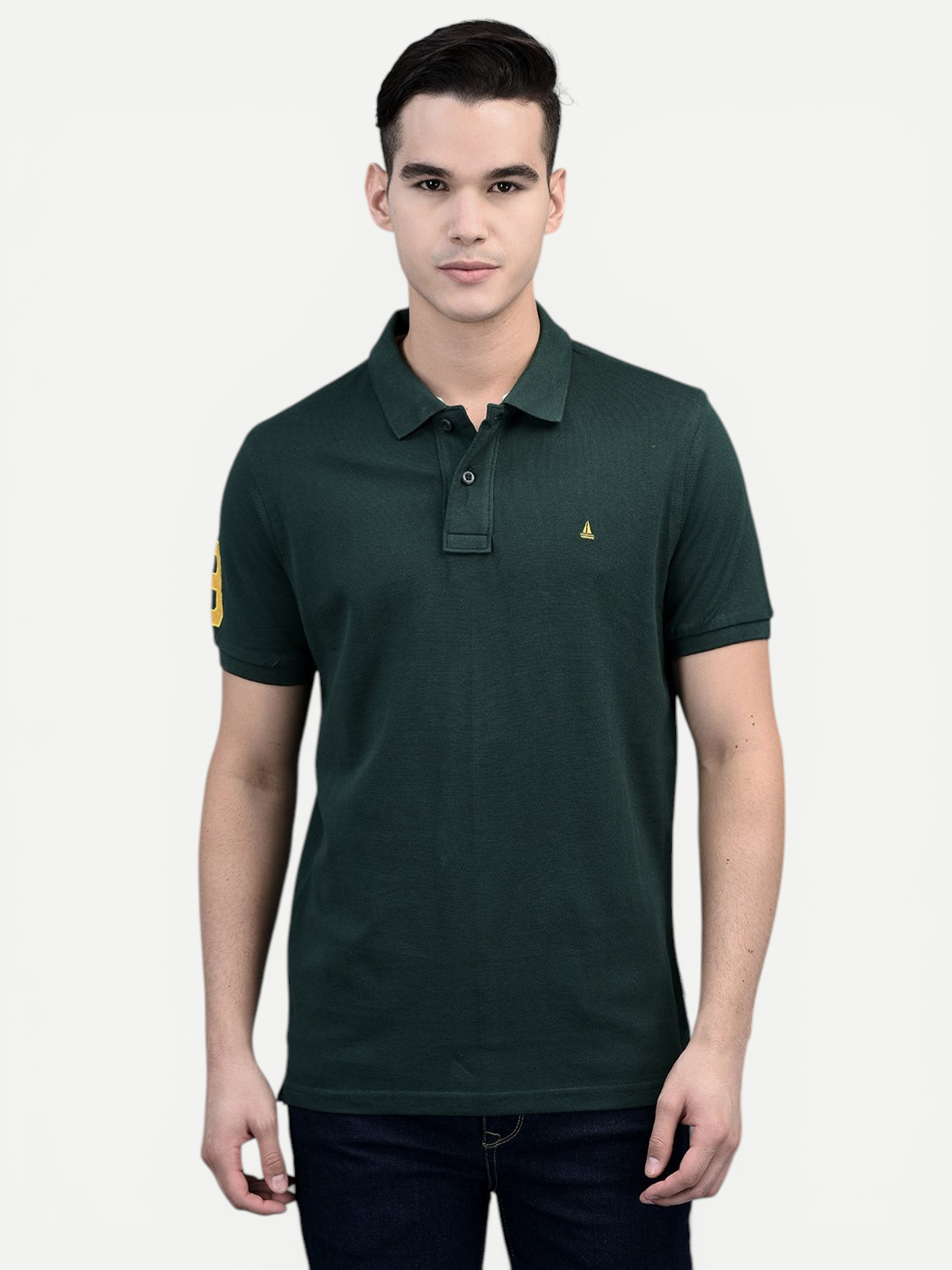 Canoe Men Short Sleeve Polo Neck Solid Pattern T-Shirt