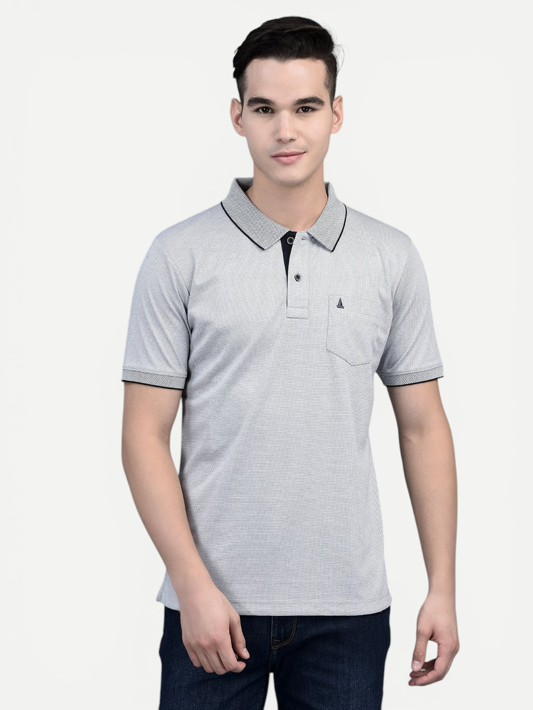Canoe Men Short Sleeve Polo Neck Solid Pattern T-Shirt