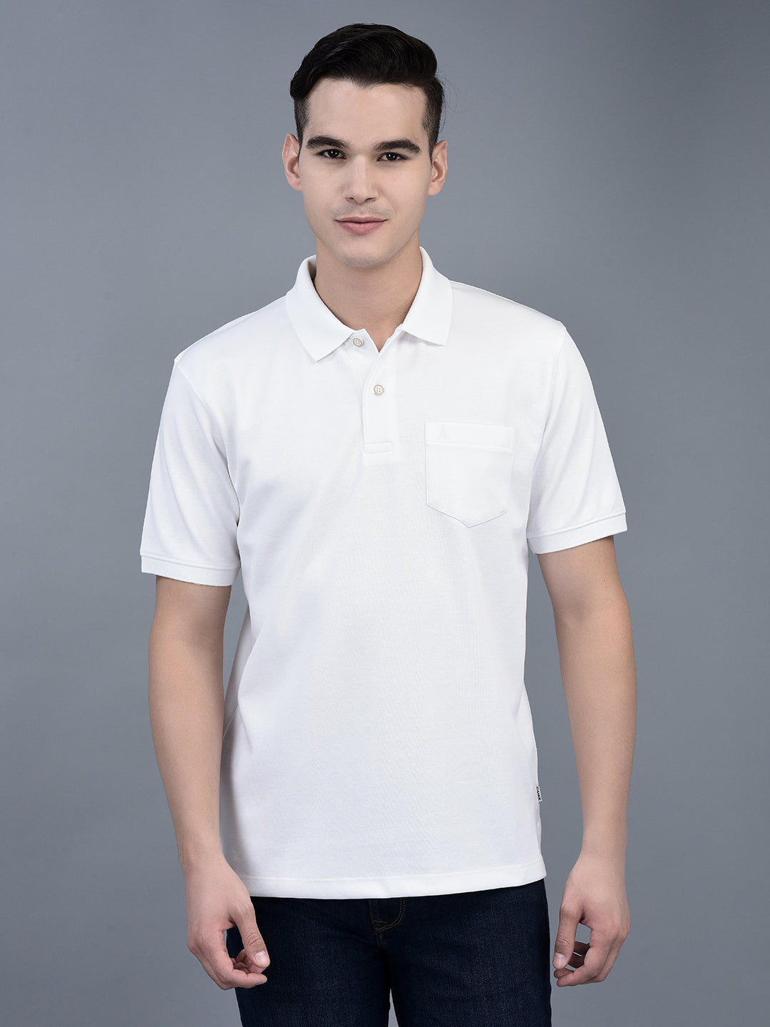 Canoe Men Short Sleeve Polo Neck Solid Pattern T-Shirt