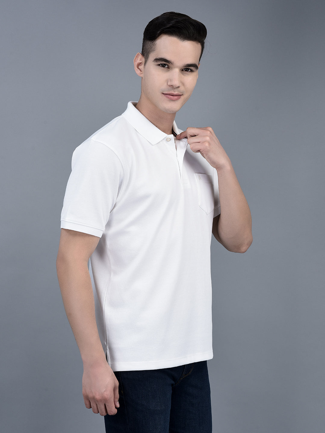 Canoe Men Short Sleeve Polo Neck Solid Pattern T-Shirt