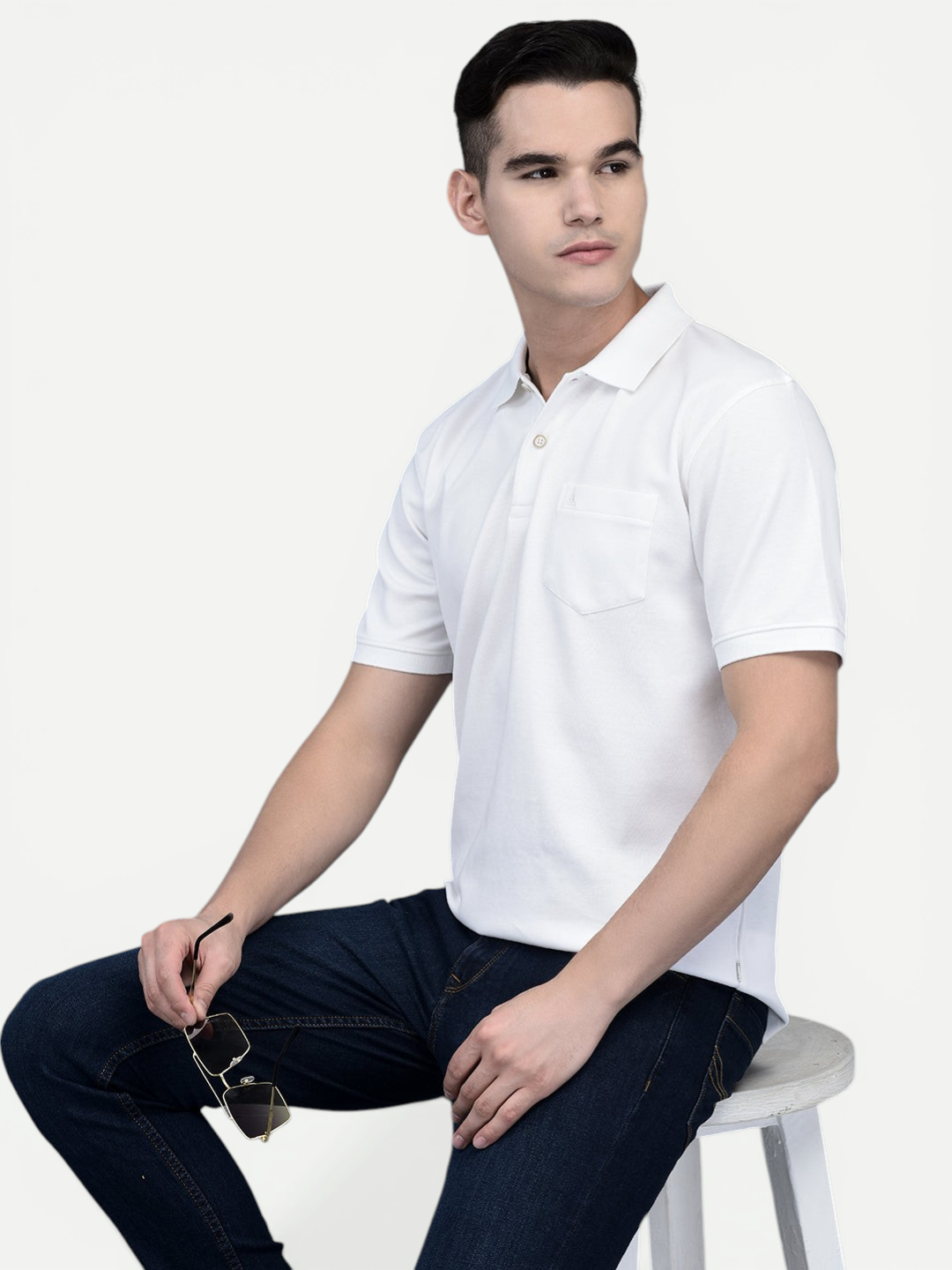 Canoe Men Short Sleeve Polo Neck Solid Pattern T-Shirt