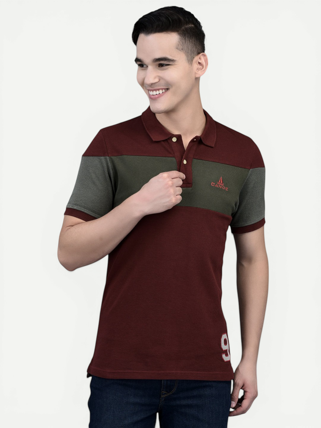 Canoe Men Short Sleeve Polo Neck Solid Pattern T-Shirt