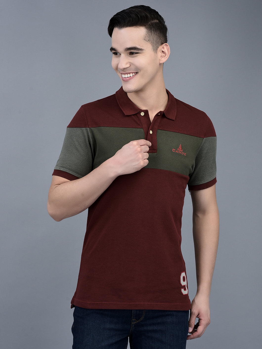 Canoe Men Short Sleeve Polo Neck Solid Pattern T-Shirt