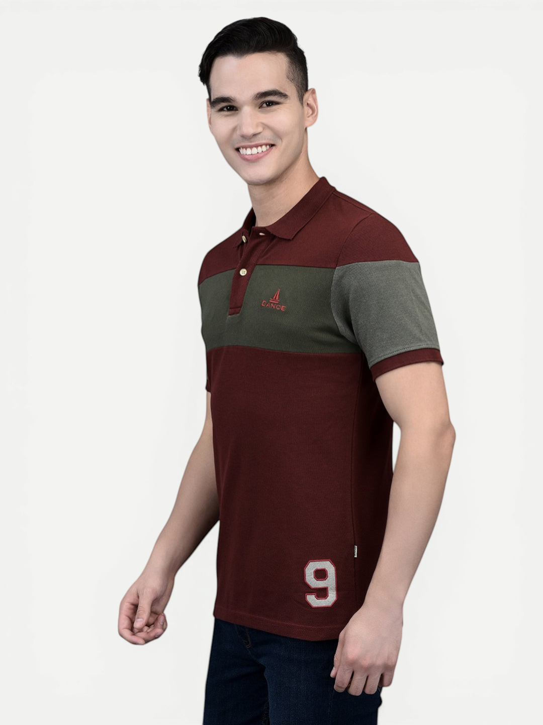 Canoe Men Short Sleeve Polo Neck Solid Pattern T-Shirt