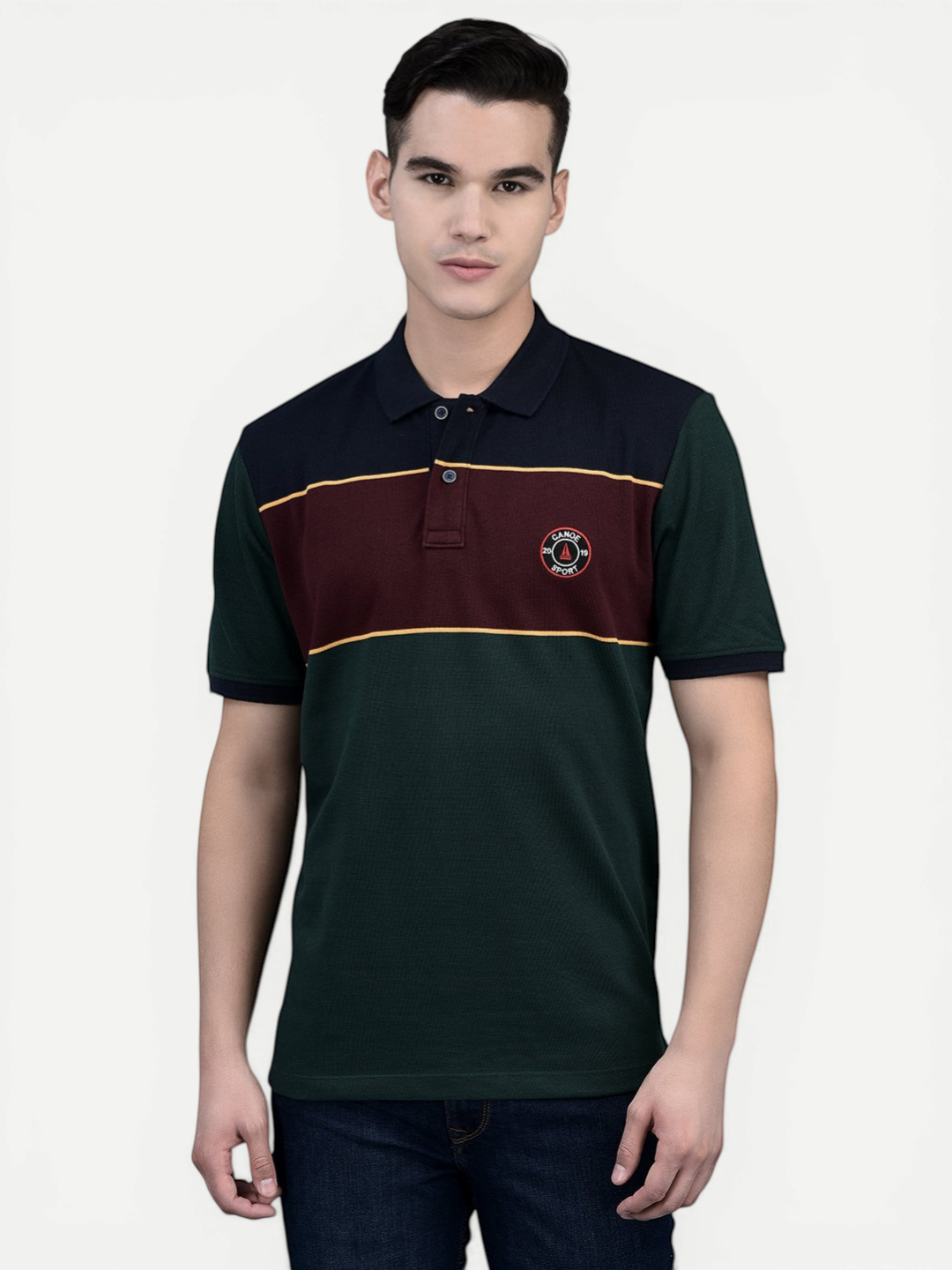 Canoe Men Short Sleeve Polo Neck Solid Pattern T-Shirt
