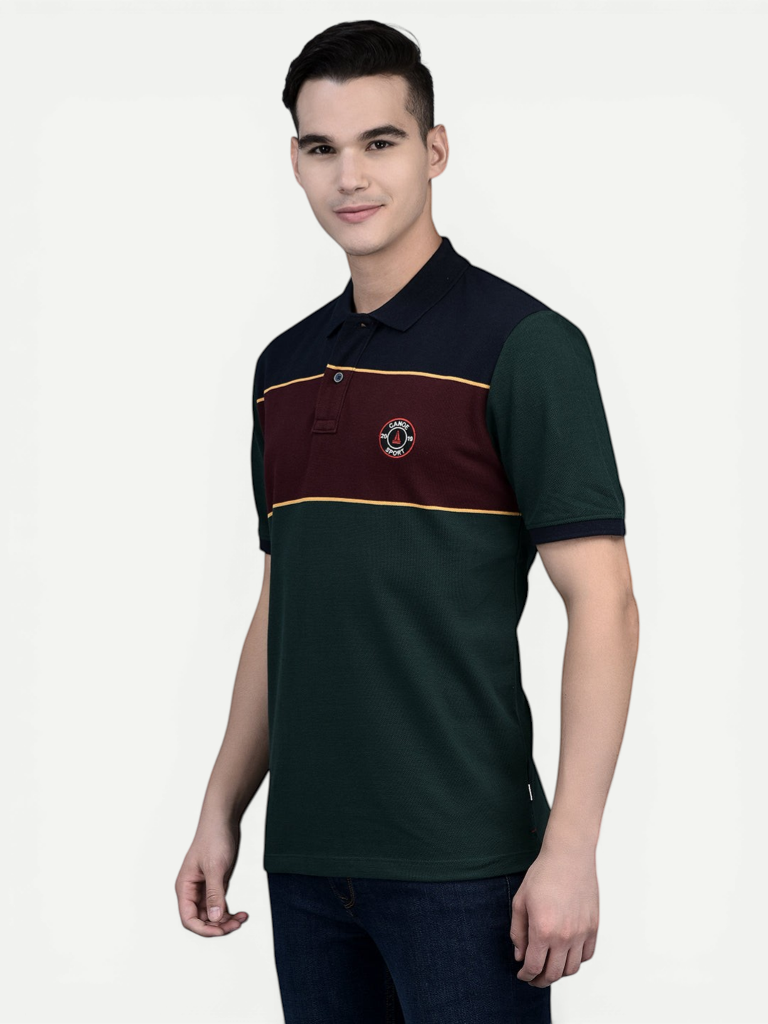 Canoe Men Short Sleeve Polo Neck Solid Pattern T-Shirt