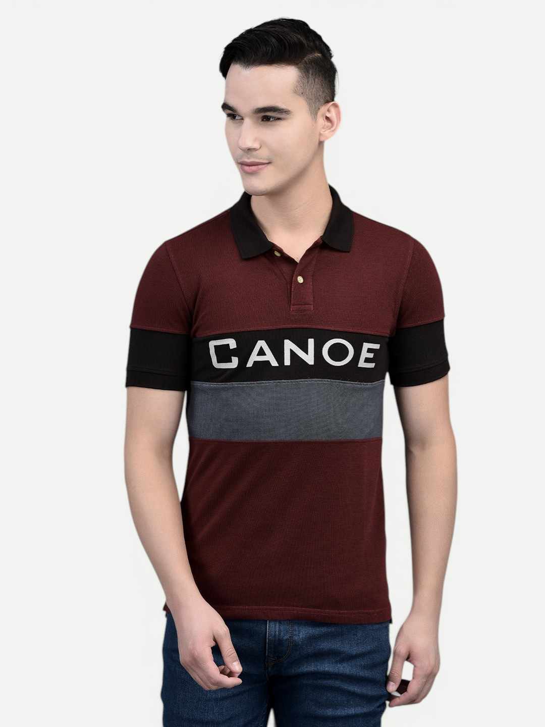 Canoe Men Short Sleeve Polo Neck Printed Pattern T-Shirt