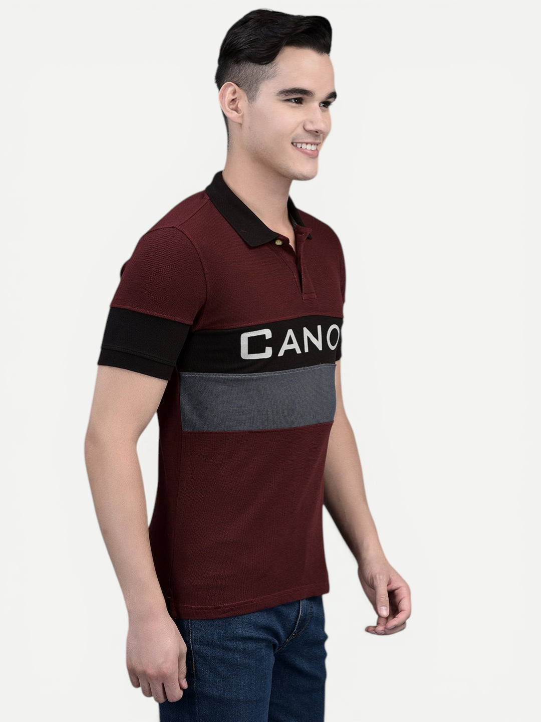 Canoe Men Short Sleeve Polo Neck Printed Pattern T-Shirt