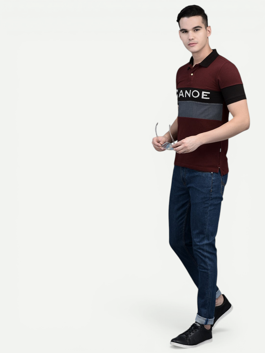 Canoe Men Short Sleeve Polo Neck Printed Pattern T-Shirt