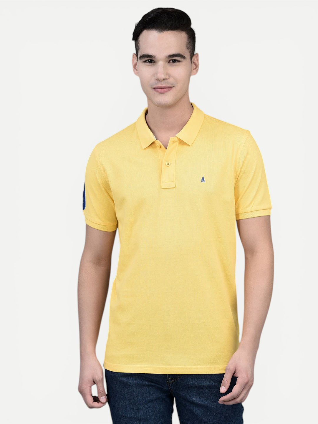 Canoe Men Short Sleeve Polo Neck Solid Pattern T-Shirt
