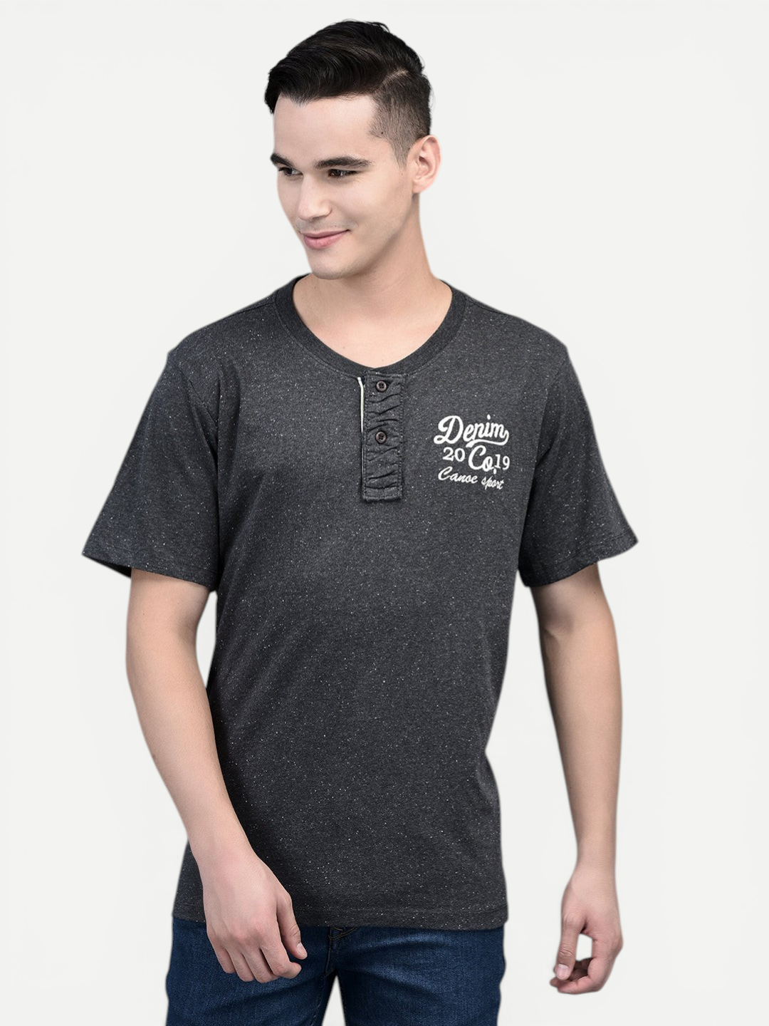 Canoe Men Short Sleeve Polo Neck Solid Pattern T-Shirt