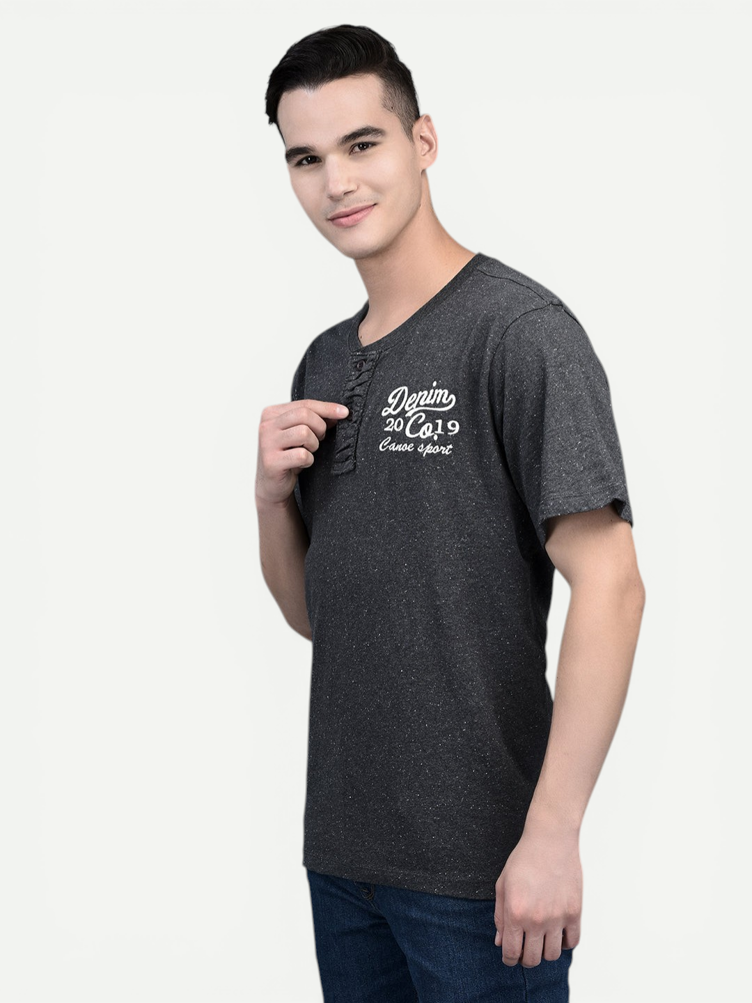 Canoe Men Short Sleeve Polo Neck Solid Pattern T-Shirt
