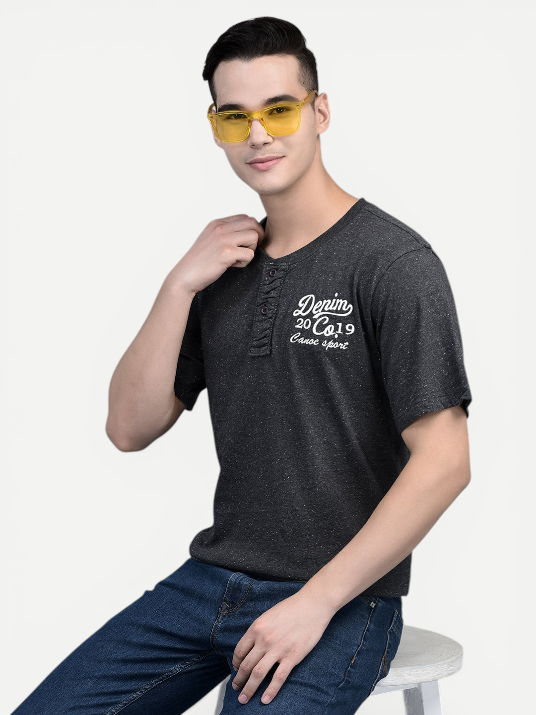 Canoe Men Short Sleeve Polo Neck Solid Pattern T-Shirt