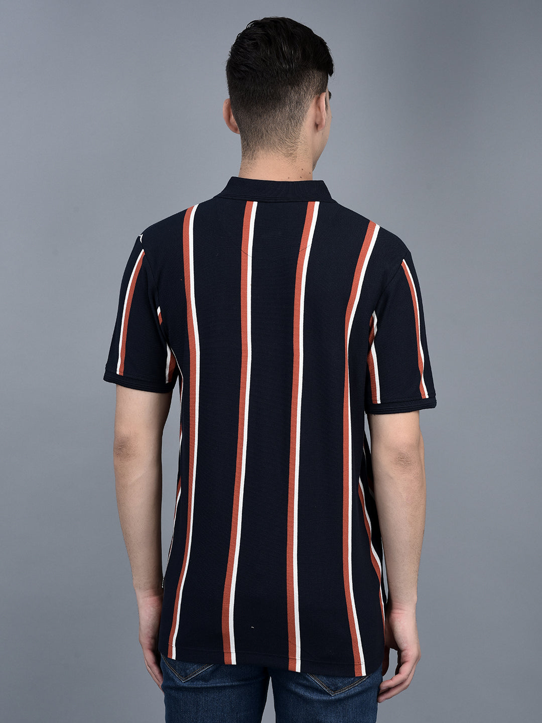 Canoe Men Short Sleeve Polo Neck Striped Pattern T-Shirt