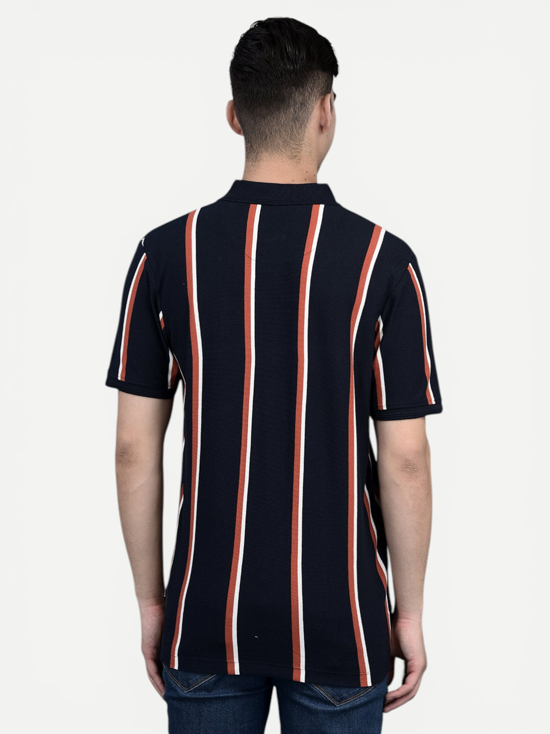 Canoe Men Short Sleeve Polo Neck Striped Pattern T-Shirt