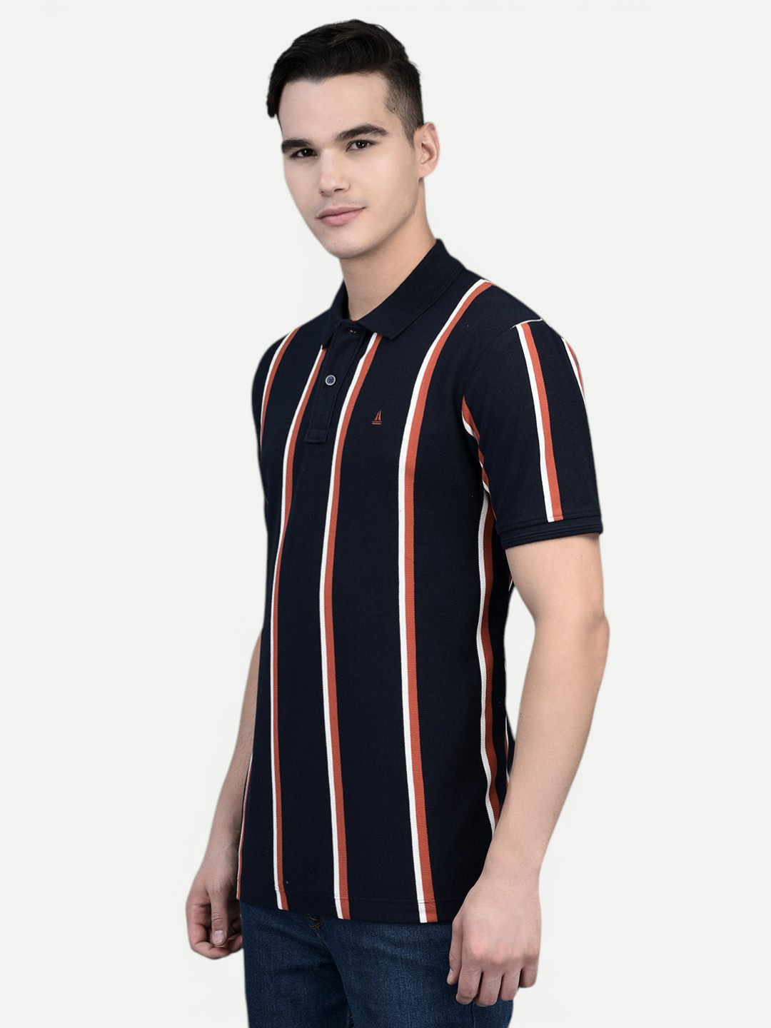 Canoe Men Short Sleeve Polo Neck Striped Pattern T-Shirt