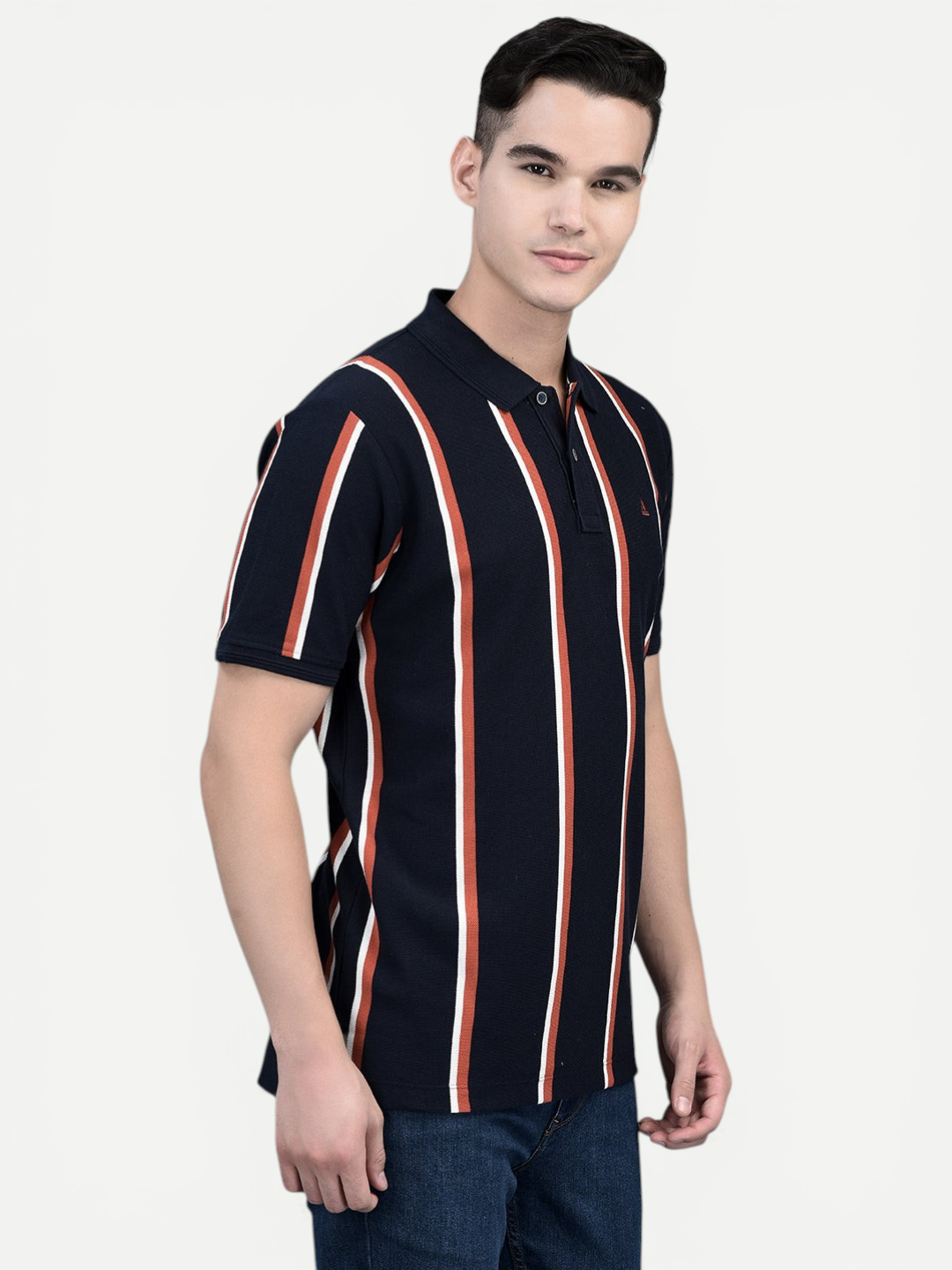 Canoe Men Short Sleeve Polo Neck Striped Pattern T-Shirt