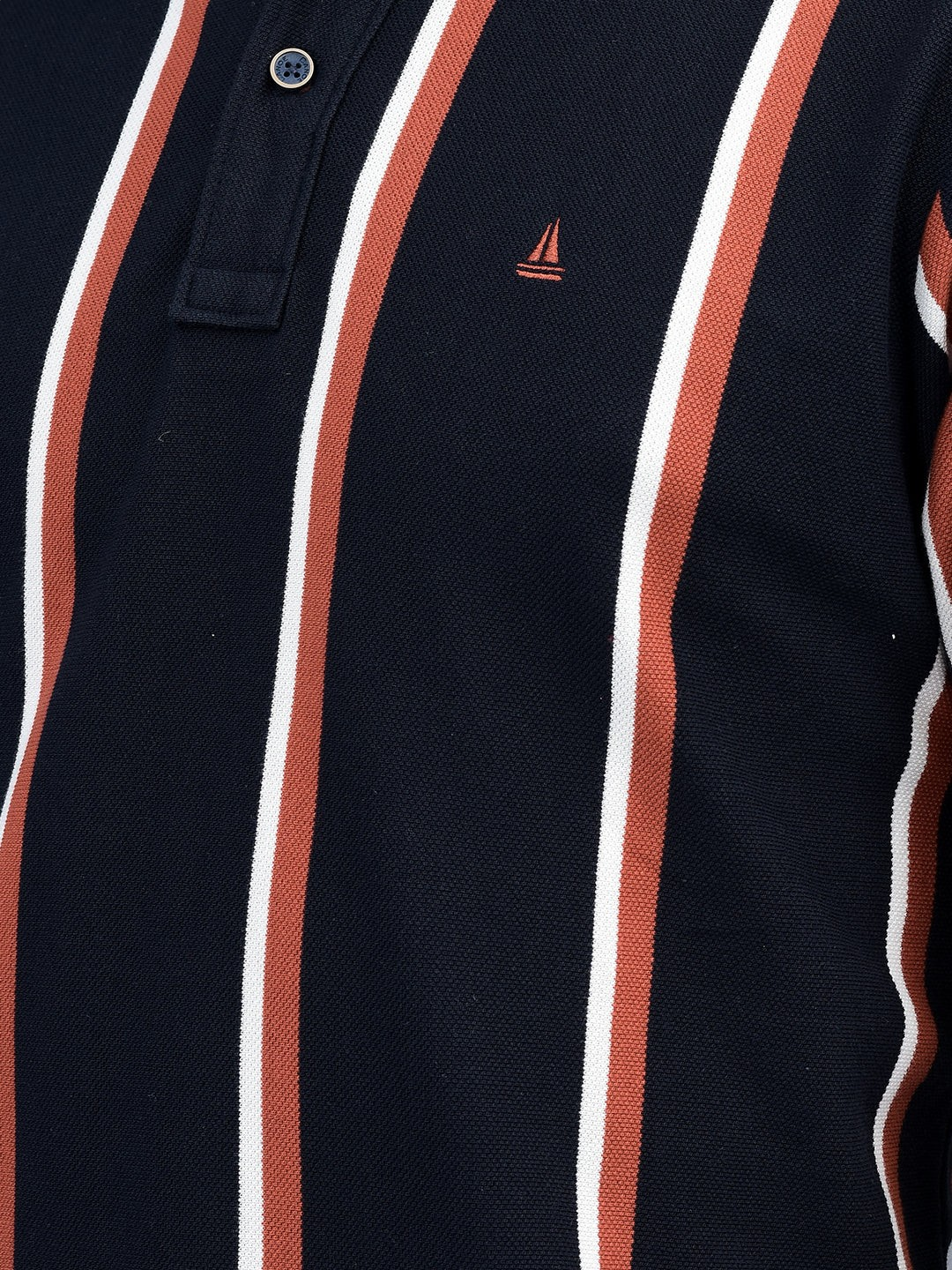 Canoe Men Short Sleeve Polo Neck Striped Pattern T-Shirt