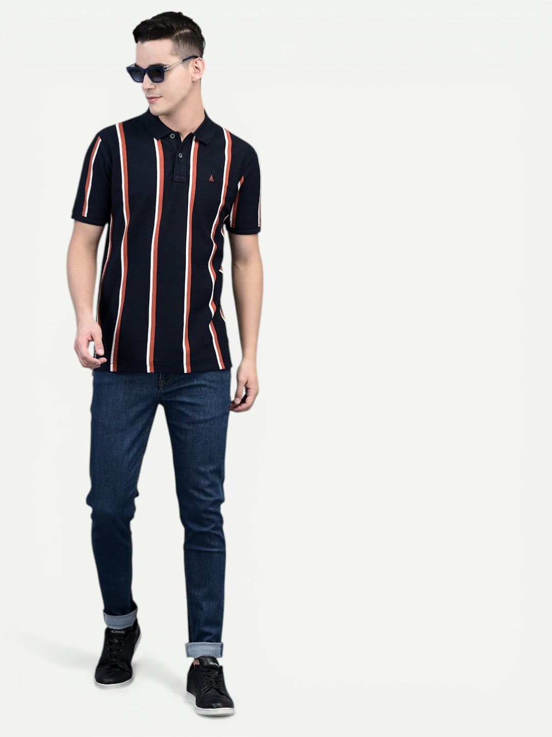 Canoe Men Short Sleeve Polo Neck Striped Pattern T-Shirt