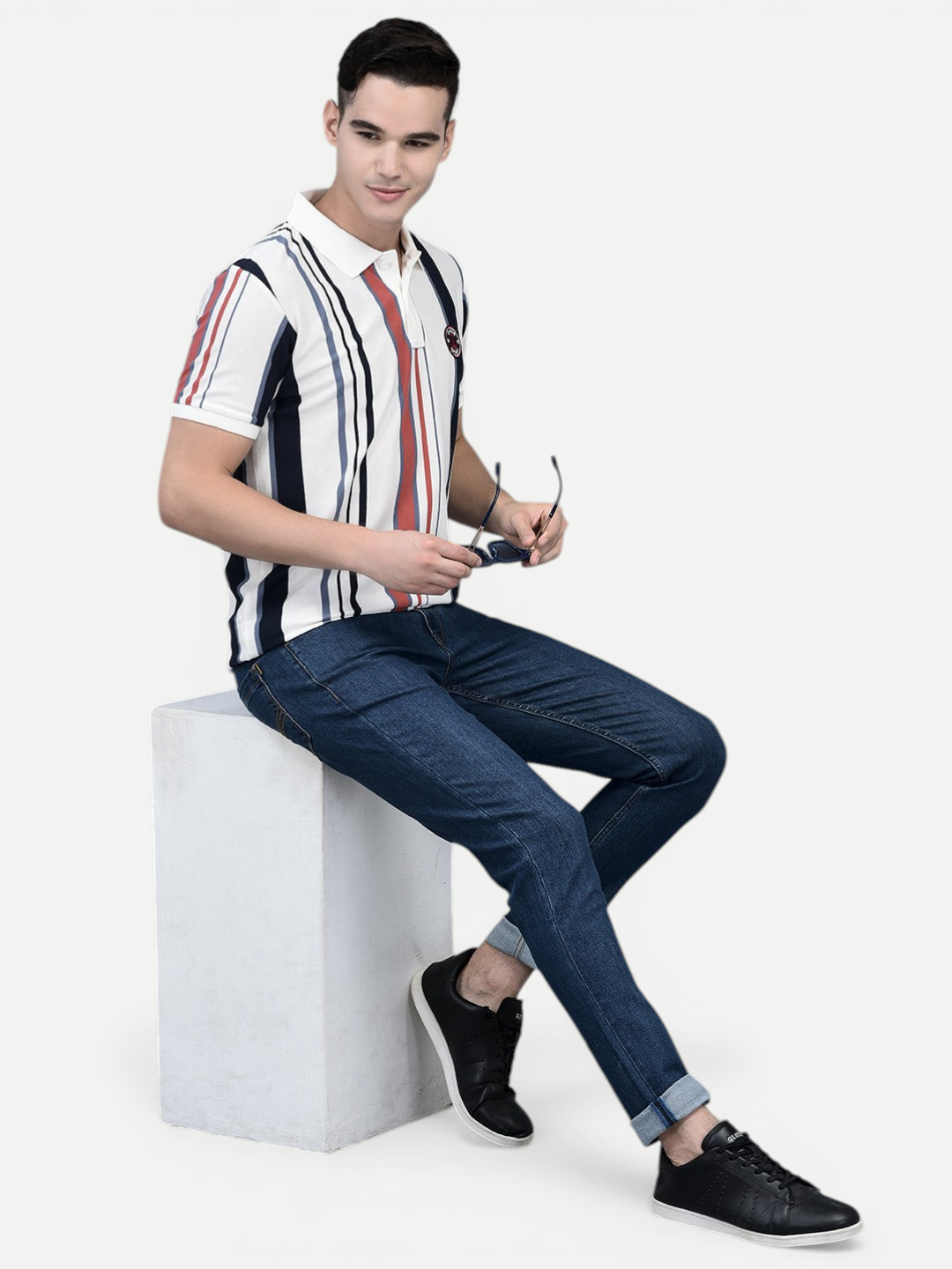 Canoe Men Short Sleeve Polo Neck Striped Pattern T-Shirt