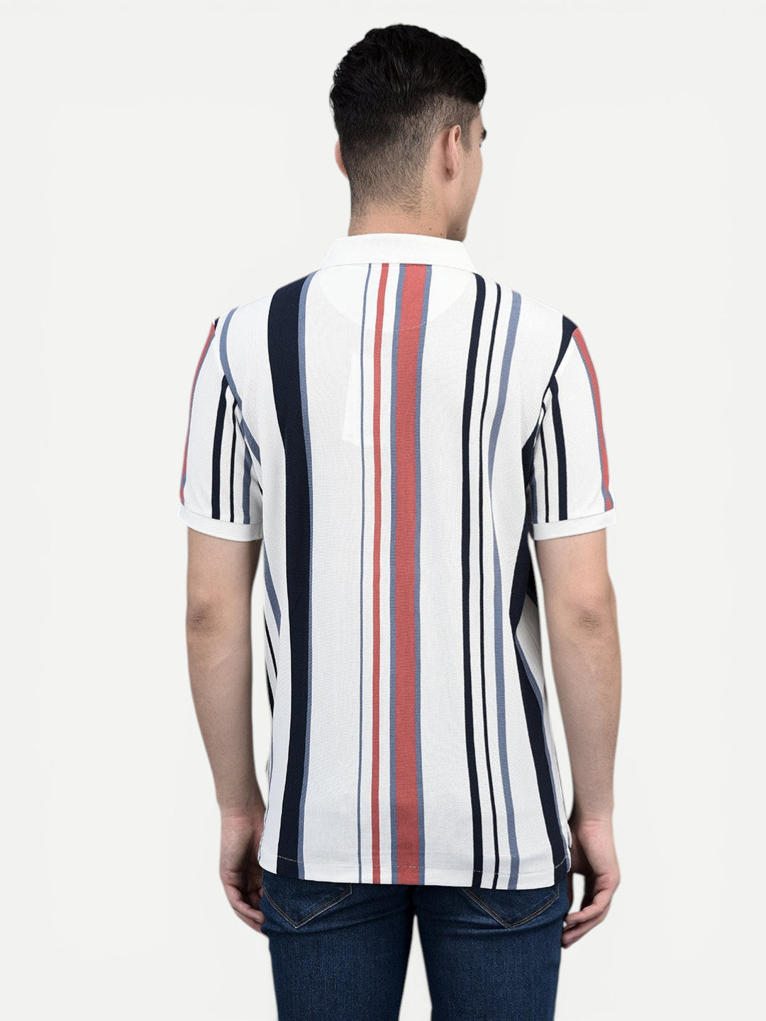 Canoe Men Short Sleeve Polo Neck Striped Pattern T-Shirt