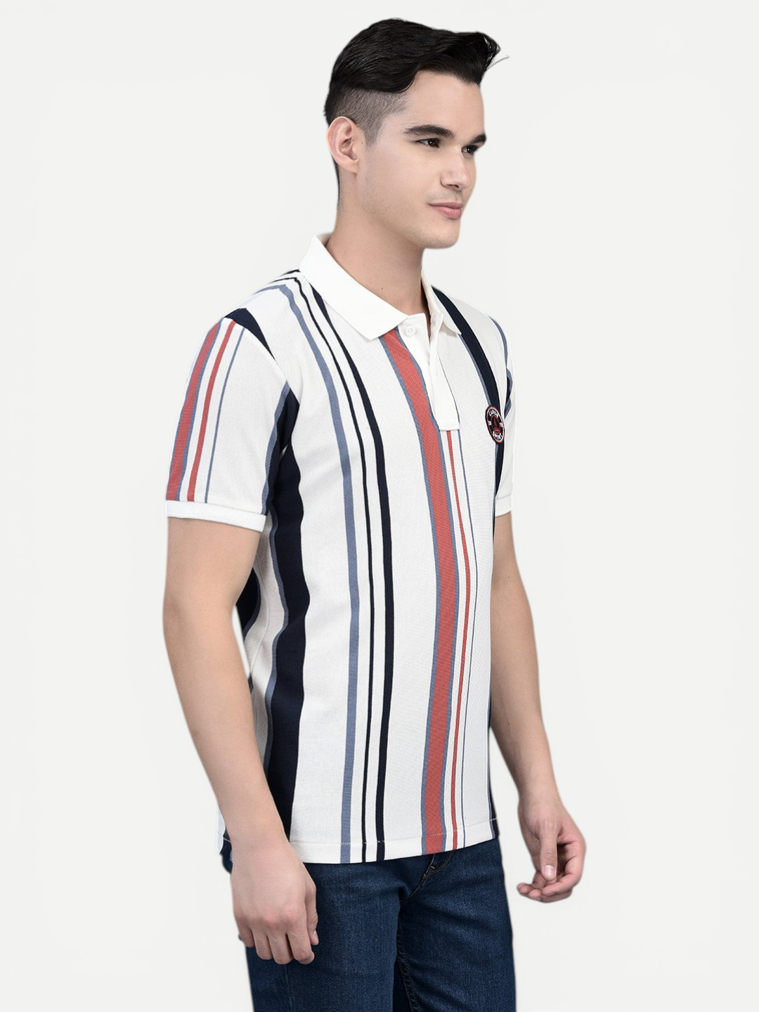 Canoe Men Short Sleeve Polo Neck Striped Pattern T-Shirt