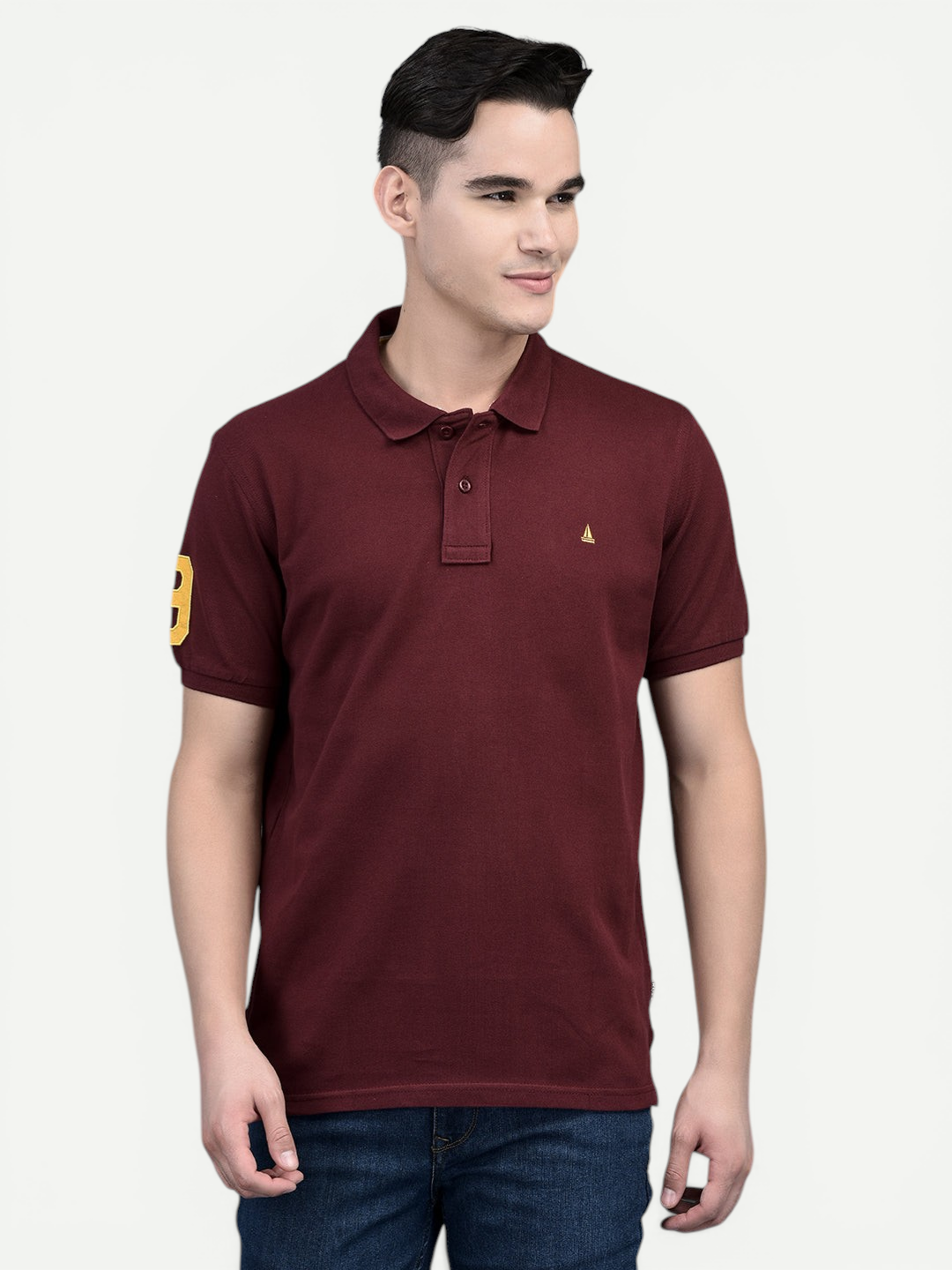 Canoe Men Short Sleeve Polo Neck Solid Pattern T-Shirt