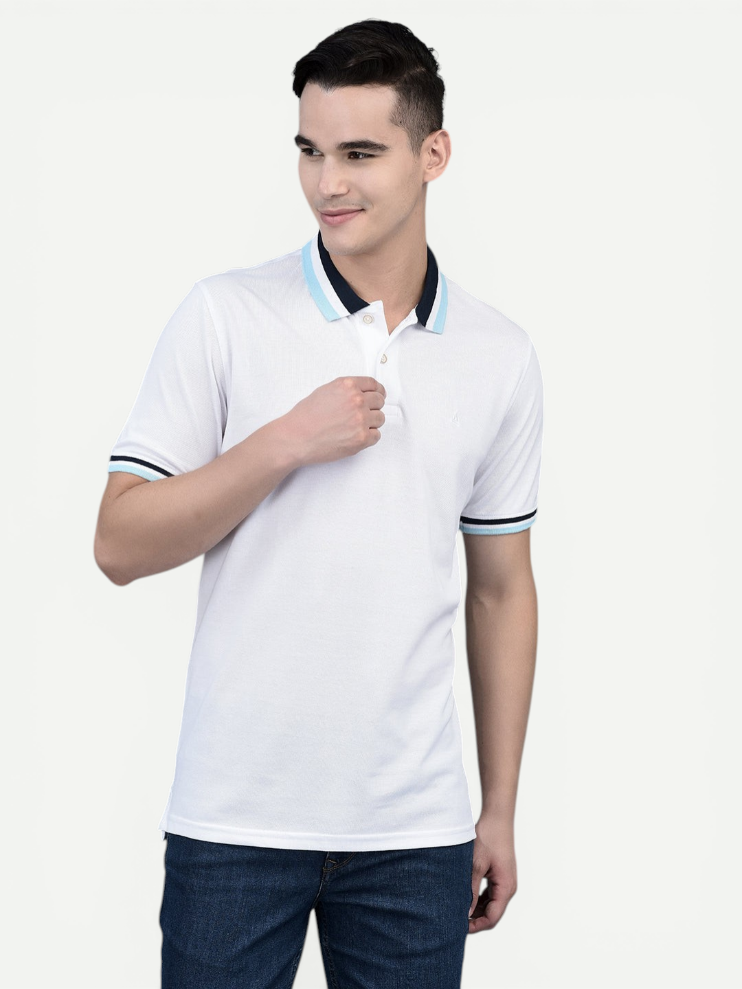 Canoe Men Short Sleeve Polo Neck Solid Pattern T-Shirt