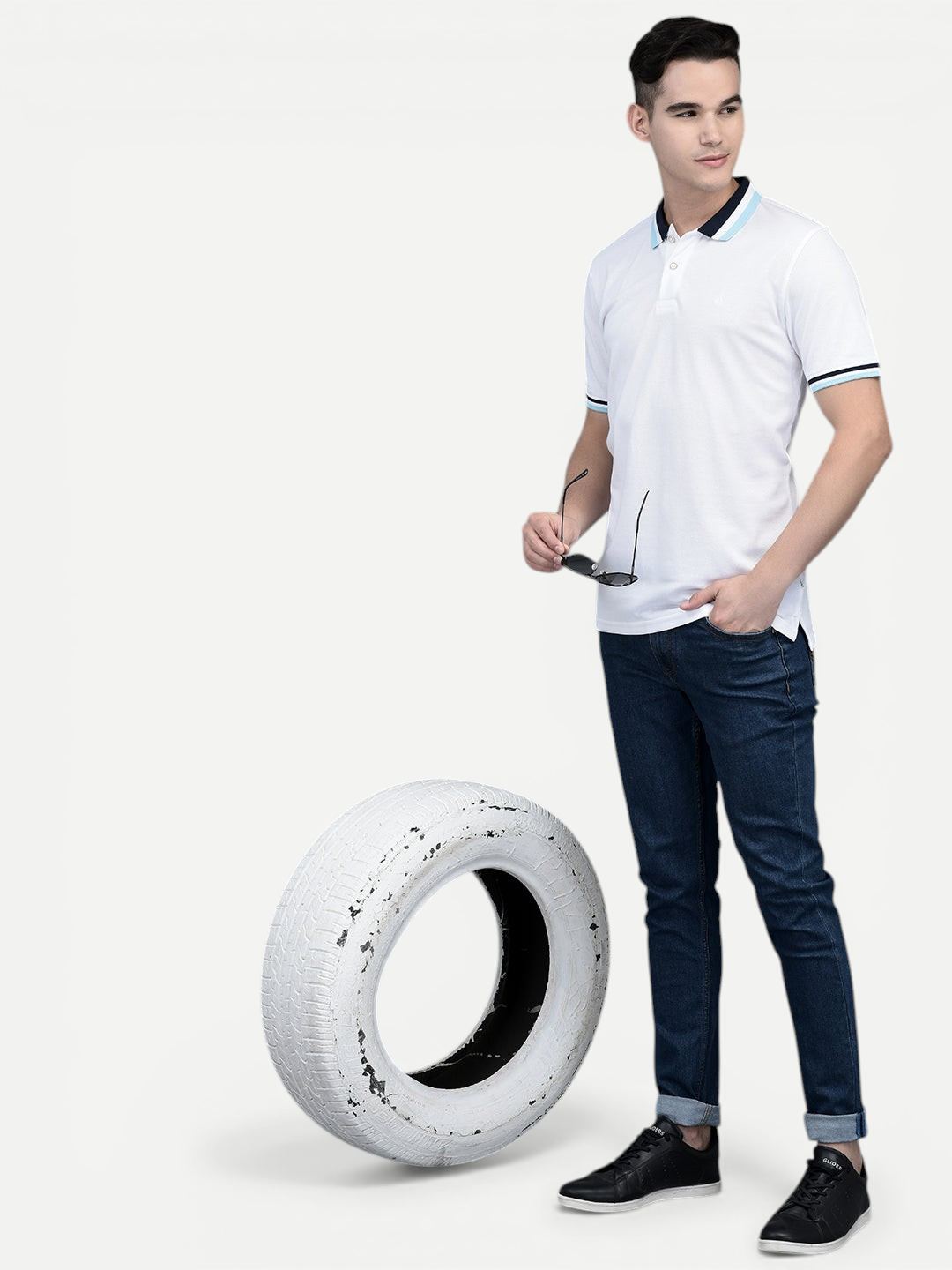 Canoe Men Short Sleeve Polo Neck Solid Pattern T-Shirt