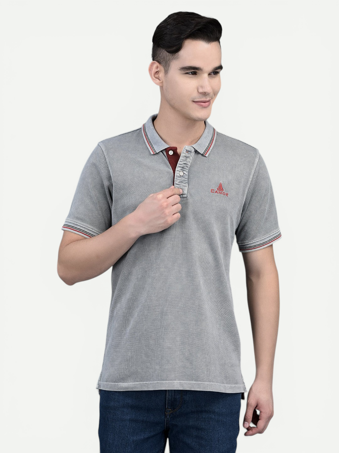 Canoe Men Short Sleeve Polo Neck Solid Pattern T-Shirt