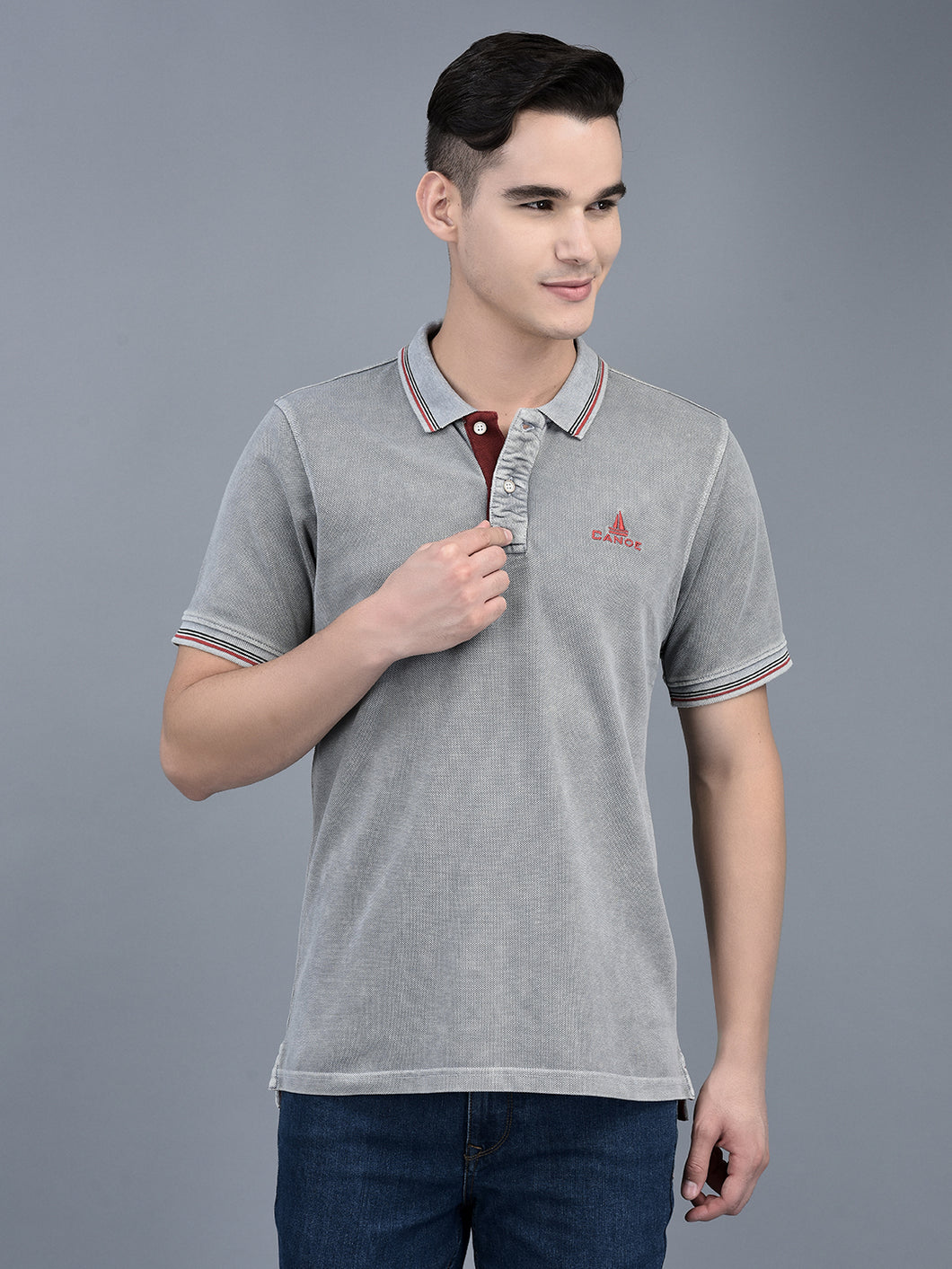 Canoe Men Short Sleeve Polo Neck Solid Pattern T-Shirt