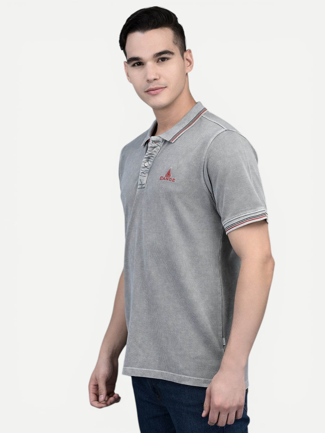 Canoe Men Short Sleeve Polo Neck Solid Pattern T-Shirt