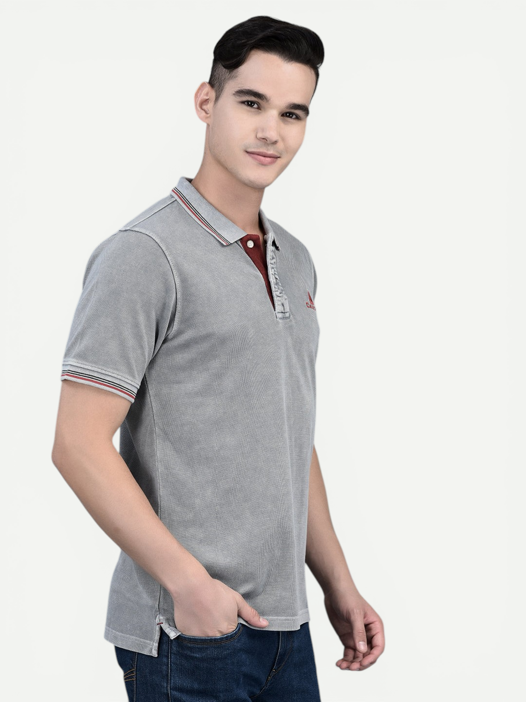 Canoe Men Short Sleeve Polo Neck Solid Pattern T-Shirt