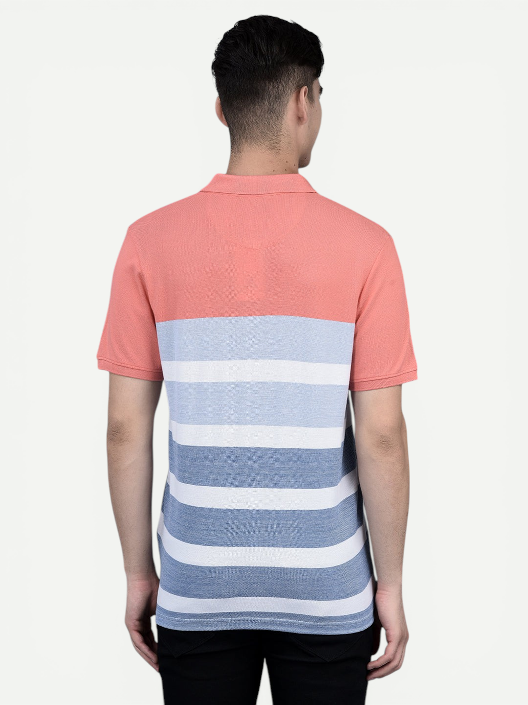 Canoe Men Short Sleeve Polo Neck Striped Pattern T-Shirt