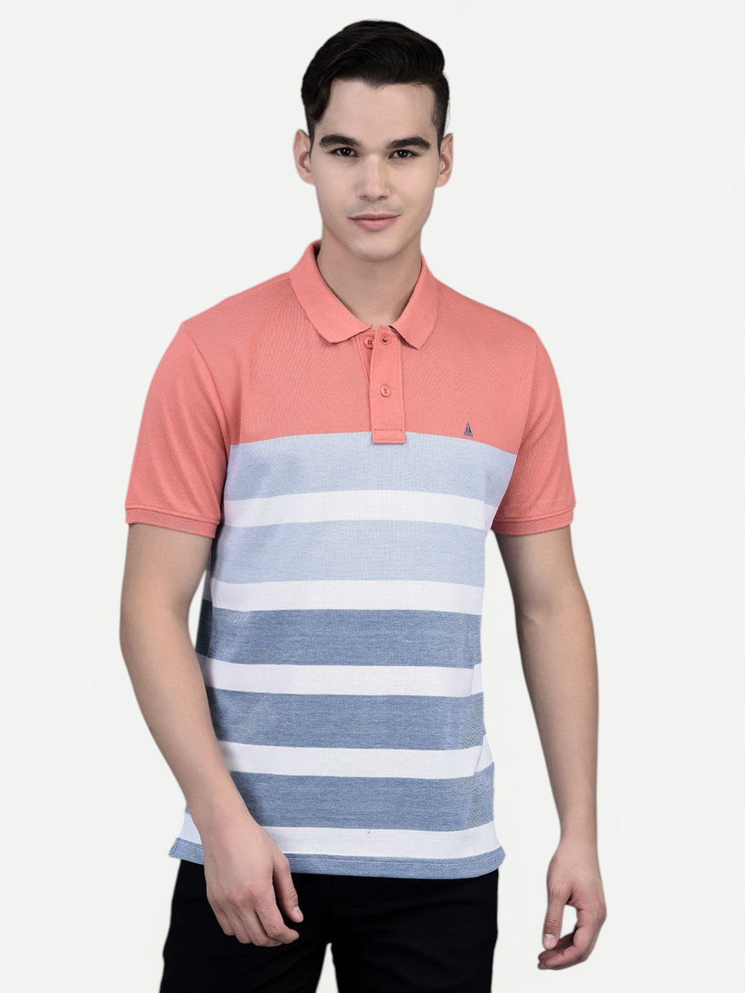 Canoe Men Short Sleeve Polo Neck Striped Pattern T-Shirt