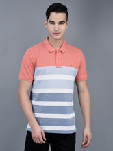 Load image into Gallery viewer, Canoe Men Short Sleeve Polo Neck Striped Pattern T-Shirt

